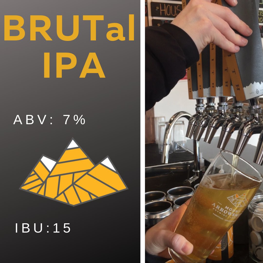 LIMITED RELEASE!:  BRUTal IPA
ABV: 7.0%. IBU: 15 

A champagne dry BRUT IPA with incredible hop aroma, extremely light body, just the right amount of juicy hop flavour, and a very dry finish. 

#mabrewing #islandbrewmountainview #mypqb #mypqbvancouverisland #parksvillecraftbeer