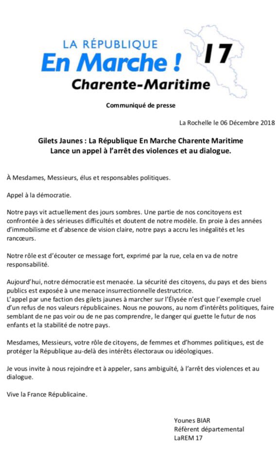 Y_BIAR's tweet photo. Retour @sudouest sur mon appel à l’arrêt des violences et à la responsabilité. Notre devoir est de sauver ce qui a de la république en nous.#stopViolences @enmarchefr @StanGuerini https://t.co/jby7B9kMbE