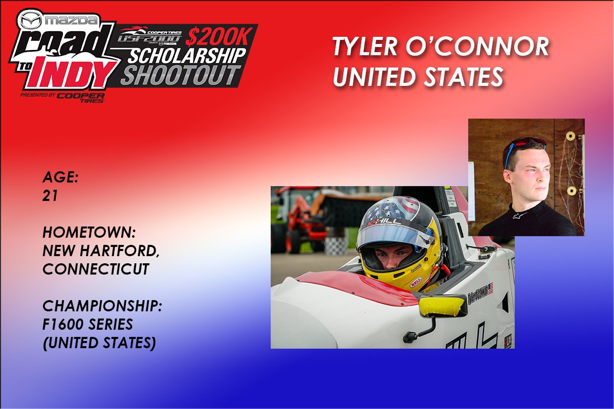 USF2000's tweet photo. The final of 20 international #MRTIShootout contenders - from @F1600Series, @TylerOConnor_12!

#MRTI l #RoadToIndy l #TeamCooperTire https://t.co/jv1lkFLzMR