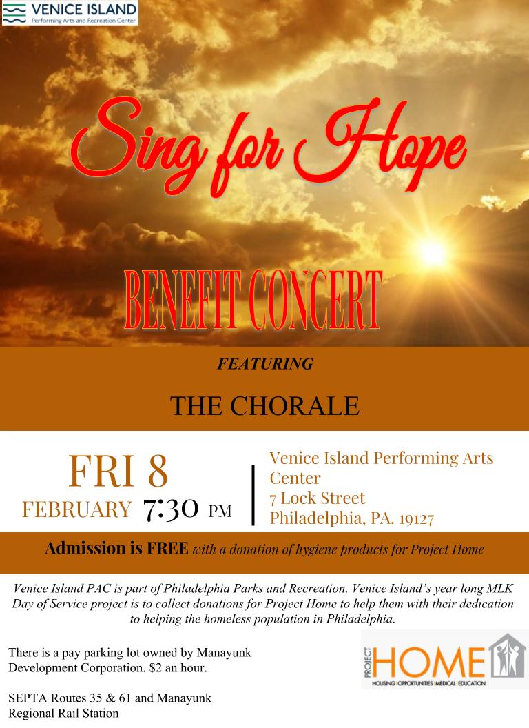 venice_island's tweet photo. Sing for Hope gospel concert to get donations for Project Home. @ProjectHOME #MLKDayofserviceproject #yearlong #donations https://t.co/c4J4dItCeA