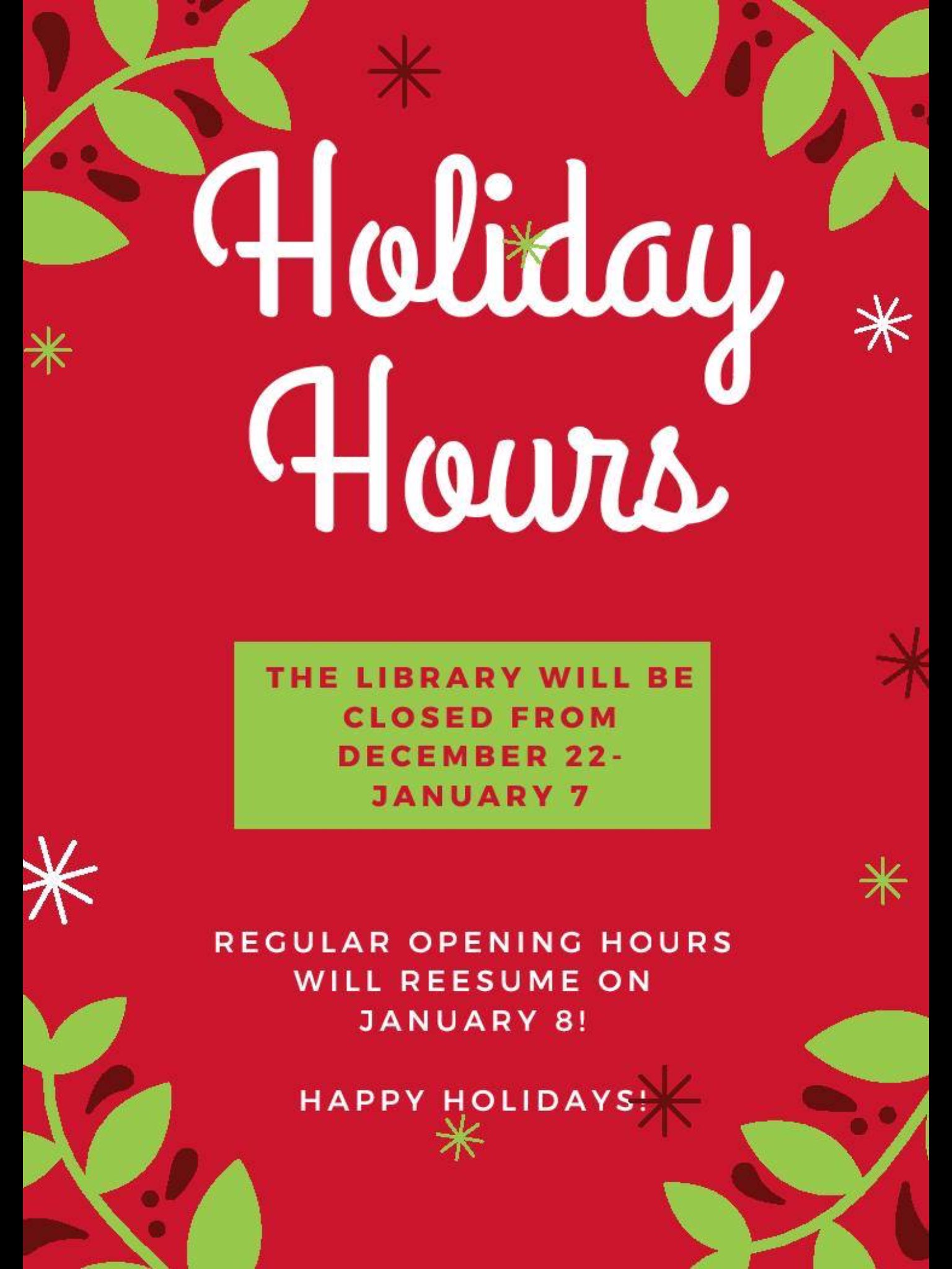 Garrison Library on Twitter "Holiday Hours! The Edmonton Garrison