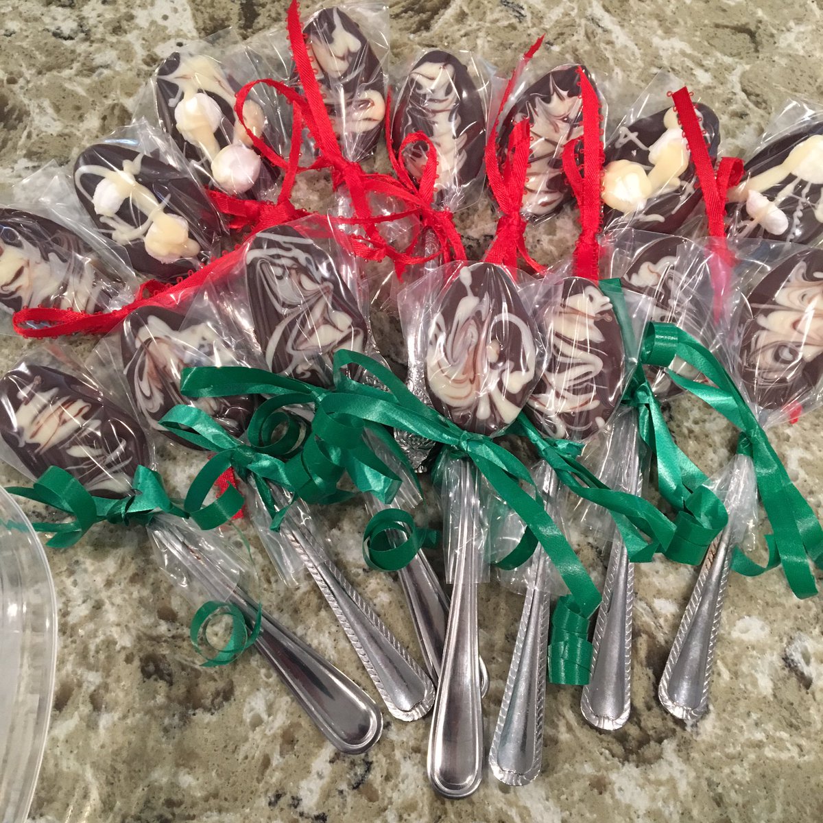 Allison_in_CO's tweet photo. I finished my Christmas confections today (I think.) Don’t worry @vfinch I only make them for friends/family and on request! #CookieBark #ChocolateStirSpoons https://t.co/uFIGouSEwr