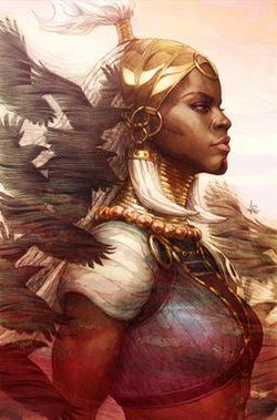 Shuri aka Aka AdannaAbilities: Shuri was giving the heart shaped herb, which increased her human attributes. Trained by a griot, she now possesses the following supernatural abilities: Necromancy, Stone Form, and turning herself into a flock of black birds or a single huge one
