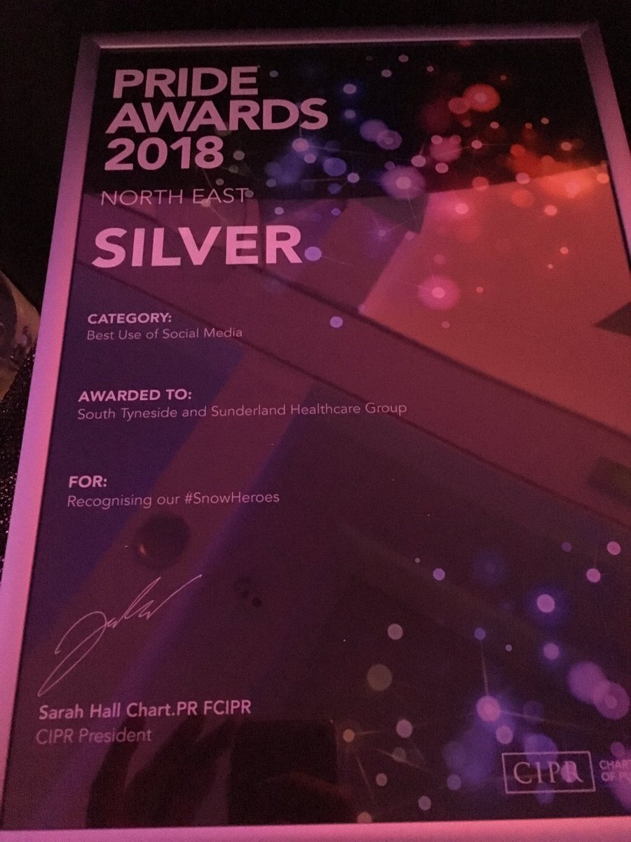 STSFTrust's tweet photo. A silver award for us @PRideNE well done #TeamCHS #TeamSTFT @STFTrust #BestUseOfSocialMedia #OurSnowHeroes https://t.co/8XAxM6zgAl