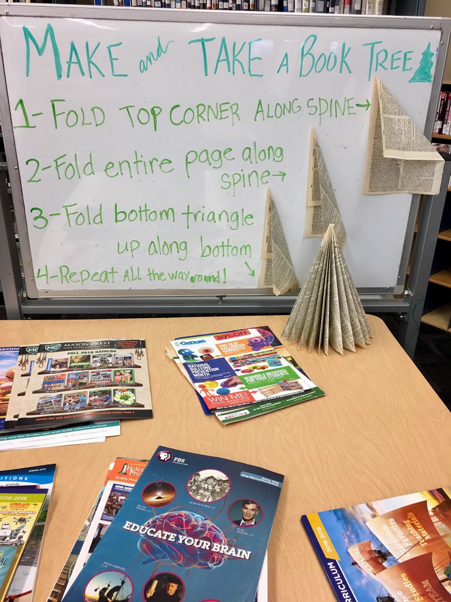 Libraramy's tweet image. Upcoming finals stressing you out? Come craft book trees in the #YVLibrary