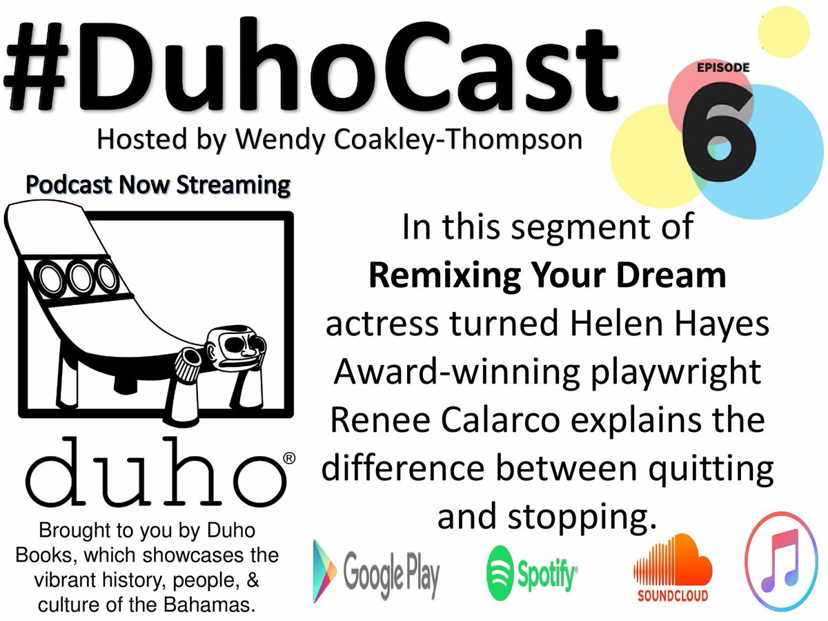 DuhoBooks's tweet photo. #DuhoCast Episode 6 | Remixing Your Dream with Renee Calarco
New #podcast powered by Duho Books streaming now.
#iTunes #SoundCloud #Spotify #GooglePlay #PodBean #PodChaser #NewPodcast #NewPodcasts #NewEpisode #HelenHayes #Playwright #Quitting #Stopping #Duho #DuhoBooks https://t.co/3fSb54ygdW