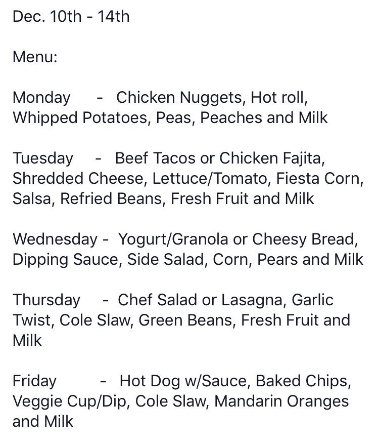 PrichardElemen1's tweet photo. Dec. 10th - 14th Lunch Menu #pyjpride https://t.co/O6bRop4qbQ