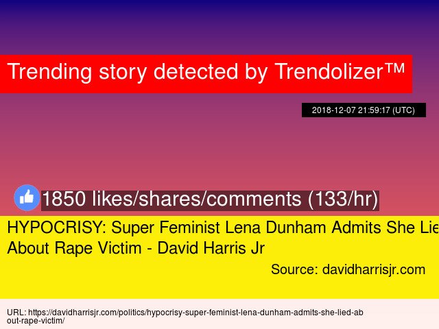 Feminismolizer's tweet image. HYPOCRISY: Super Feminist #LenaDunham Admits She Lied About Rape Victim - #DavidHarrisJr #Girlswriter... feminism.trendolizer.com/2018/12/hypocr…