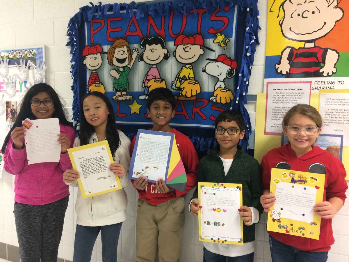 PCulvyhouse's tweet photo. Our fifth grade students are excellent communicators. This is just an example of the thoughtful thank you letters they wrote to our guest speaker at the inclusive schools week assembly, Special Olympics Global Messenger Alex Burns. @CardinalRidgeES #inclusivelcps2018 https://t.co/2rAddRENBg
