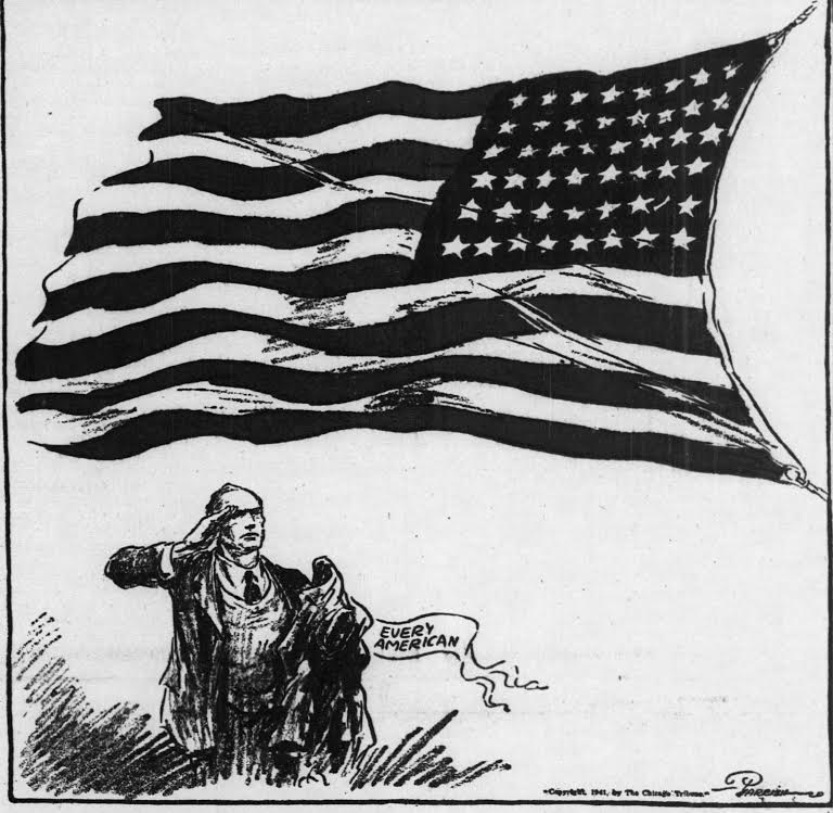 What they heard, along with the rest of the stadium, was an announcement that Japan had attacked the United States, effectively plunging the U.S. immediately into war. This cartoon ran on the page of the  @chicagotribune, Dec. 8, 1941: