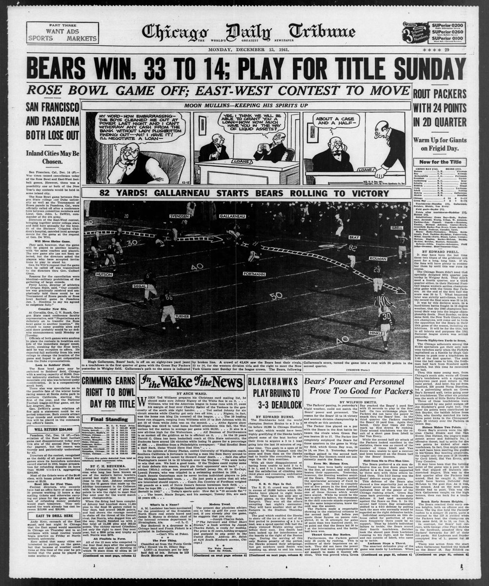 A week later, the Bears crushed the Packers 33-14 to advance to the NFL championship game — the two teams would not meet again in the playoffs until the 2010 NFC championship game at Soldier Field.  #PearlHarborBears-Packers rivalry, complete history:  https://www.windycitygridiron.com/2017/9/28/16376358/wild-swings-championship-rings-complete-history-chicago-bears-green-bay-packers-rivalry-football
