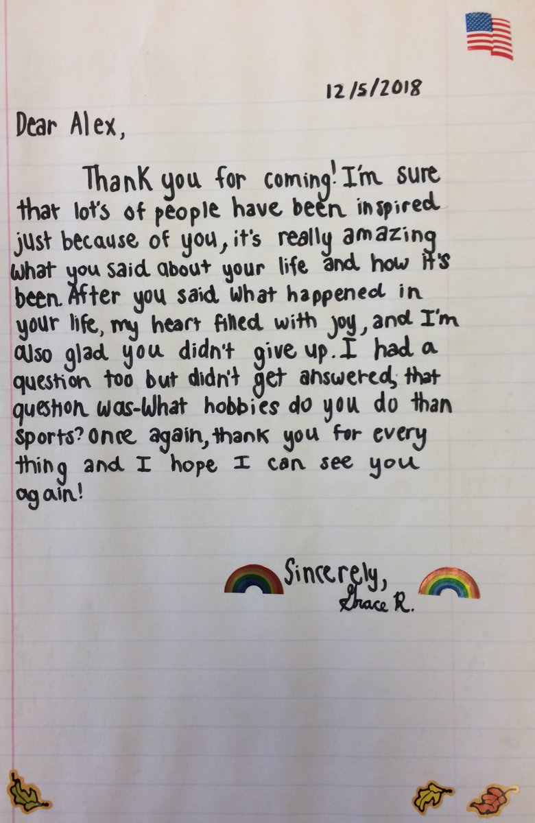 PCulvyhouse's tweet photo. Our students are caring and talented. Here are a few thank you letters from first and fifth grade for Special Olympics Global Messenger Alex Burns. @CardinalRidgeES #inclusivelcps2018 #CREyr5 https://t.co/12H8NXec5h