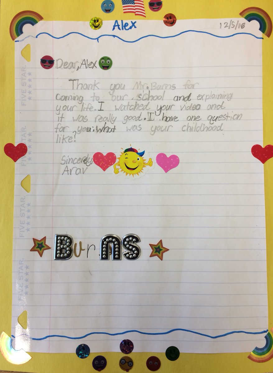 PCulvyhouse's tweet photo. Our students are caring and talented. Here are a few thank you letters from first and fifth grade for Special Olympics Global Messenger Alex Burns. @CardinalRidgeES #inclusivelcps2018 #CREyr5 https://t.co/12H8NXec5h