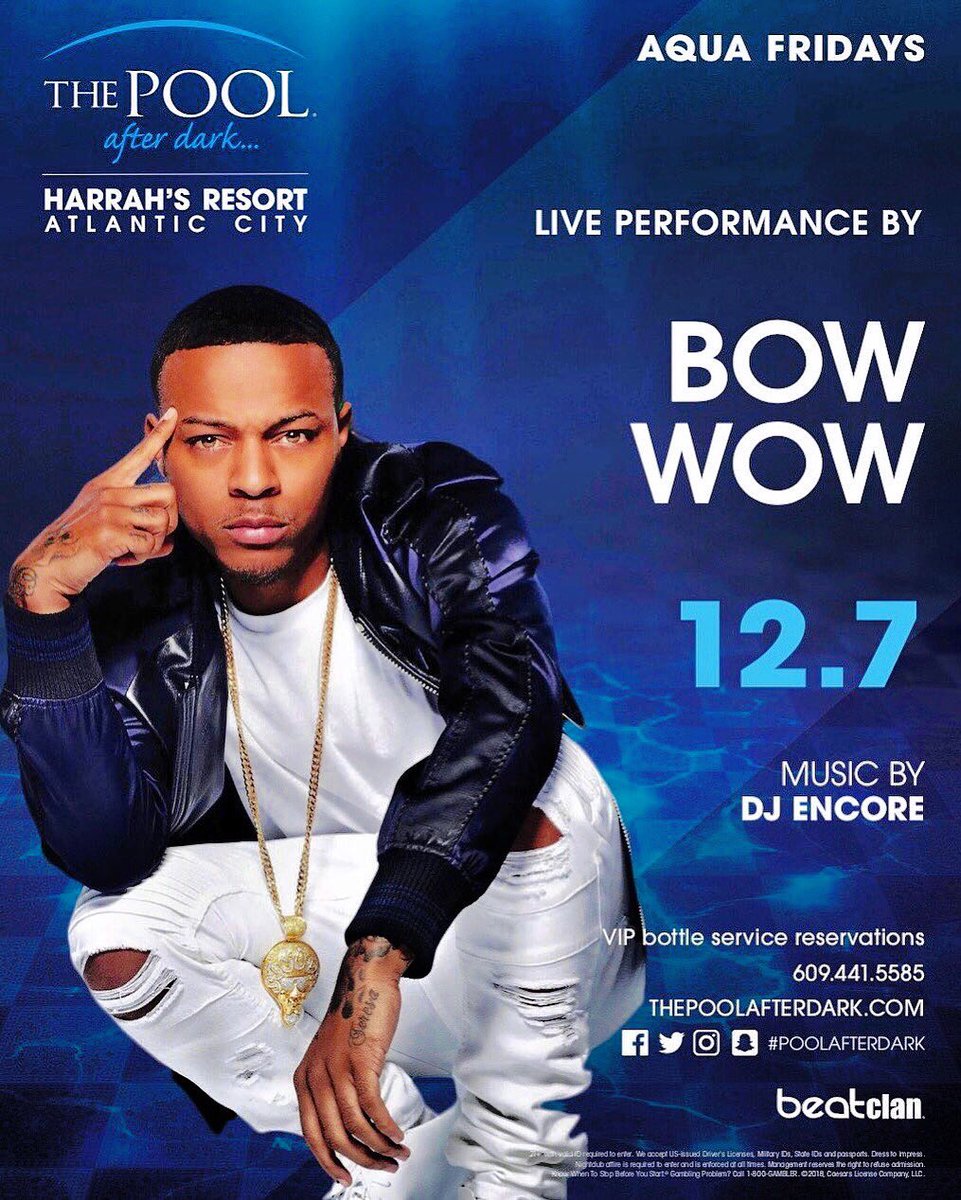 smoss's tweet photo. Busy Weekend! Catch Bow Wow Hosting tonight in Atlantic City NJ at the @poolafterdark inside @harrahsresort Then tomorrow at INTL in Scottsdale AZ! #CirocTheWeekend #Guhhatl https://t.co/9A5IenjBrX