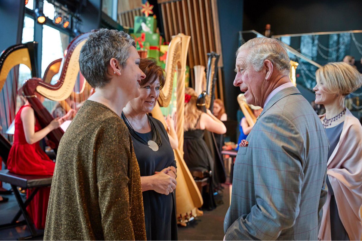Royal Harpist @anne_denholm leads RWCMD #harp students showcasing their talents to HRH, announced today as Patron of #WorldHarpCongress2020. A proud moment for @CatrinFinch & Head of Harp, @carylthomasharp, who led the winning bid for College to host the event!