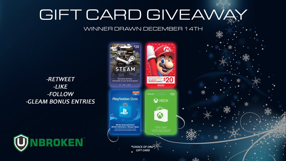UnbrokenLLC's tweet photo. Holiday joy from Unbroken to you!  As a thank you for all the support in our first year we're giving away some gift cards of your choice! Ends 12/14
💝 RT, Like &amp; Follow @UnbrokenLLC 
📲 Reply &amp; Tag a Friend
 🖱️Click Here To Enter:https://t.co/OocVUFO5me
#StayUnbroken https://t.co/skISZHgpi2