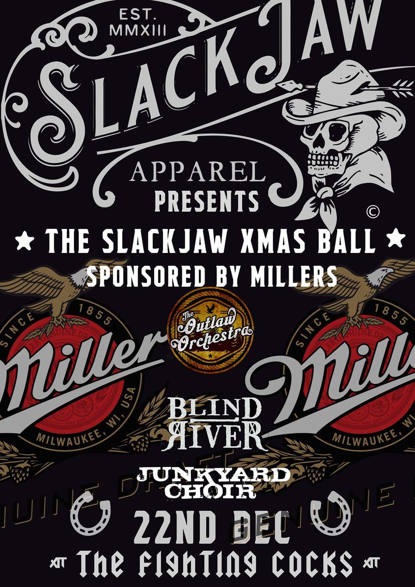 outlaworchestra's tweet photo. Our last gig of this year will be at #Thefightingcocks in Kingston as part of a very special rock n roll @SlackjawApparel Xmas bash. Joining us for a heavygrass hoe-down will be @junkyardchoir and #blindriver
FREE ENTRY
Sponsoring the event are @Miller_Global and @FireballWhisky https://t.co/hhd2CIok7A