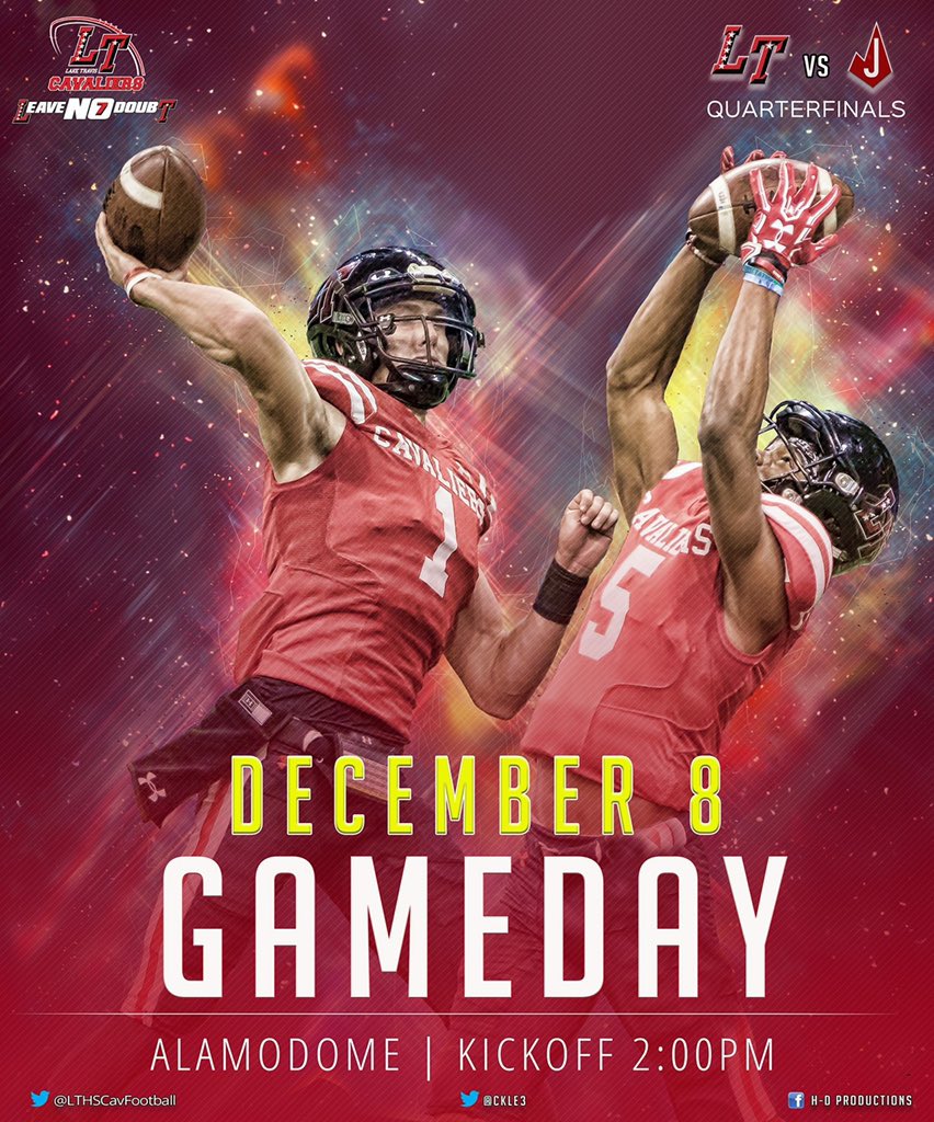 LTHSCavFootball's tweet photo. Go Cavs!!  2:00pm The Alamodome vs Judson! https://t.co/Y3fQ5KEwsf