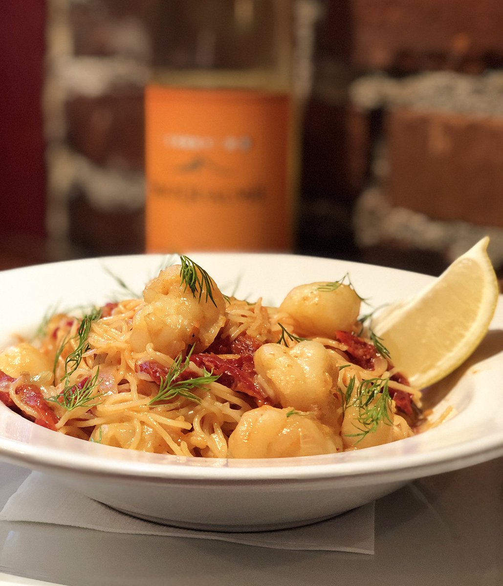 This weekend's feature is a Lobster &amp; Scallop Pasta!
With angel hair pasta, sun dried tomatoes and fresh dill you may even want to come back for seconds!
