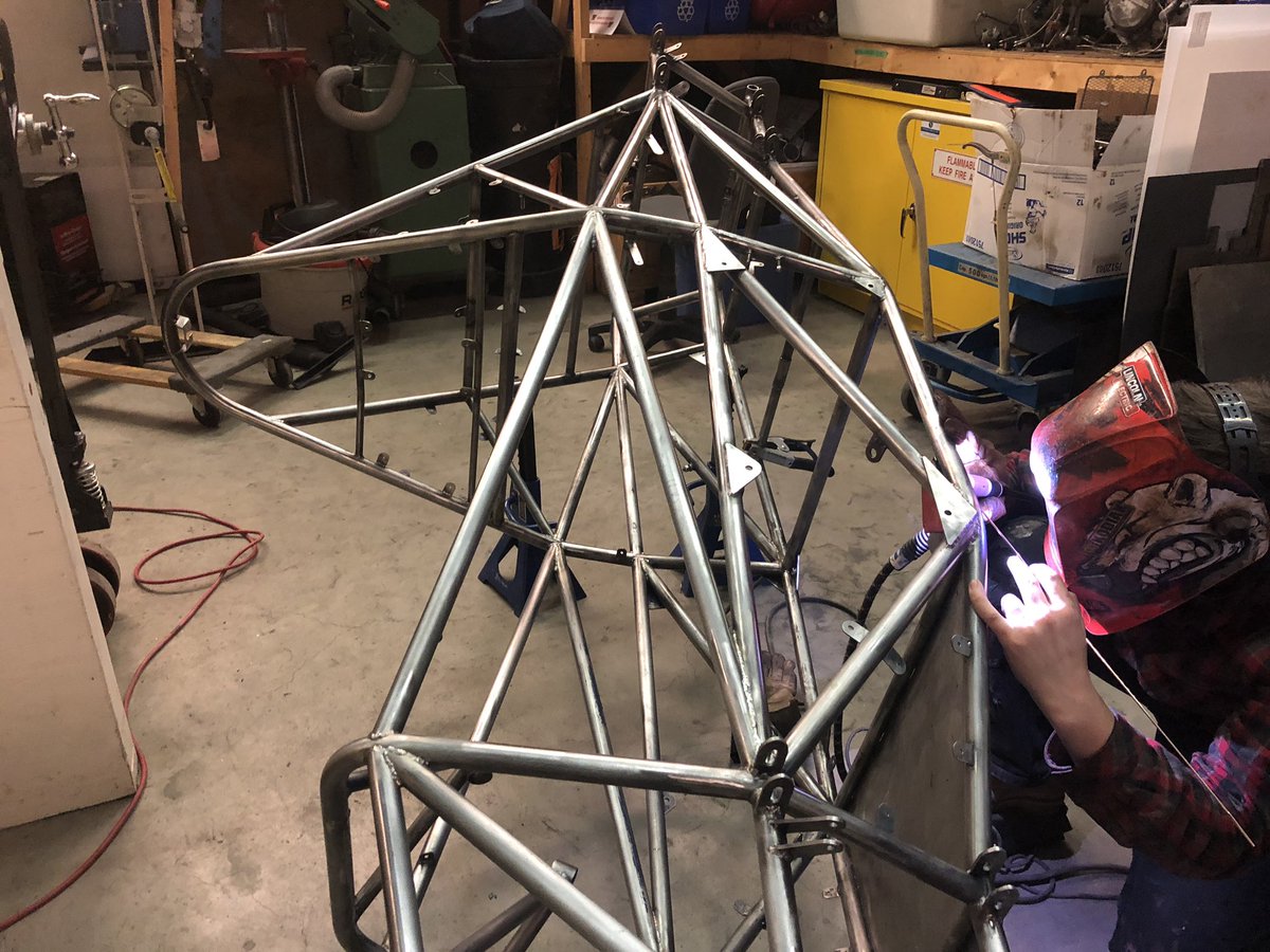 Final mounting tabs added to our UVH19 car! What colours do you think we are gunna paint the car this year? #formulahybrid #fsae #hybrid #engineering #uvicengineering
