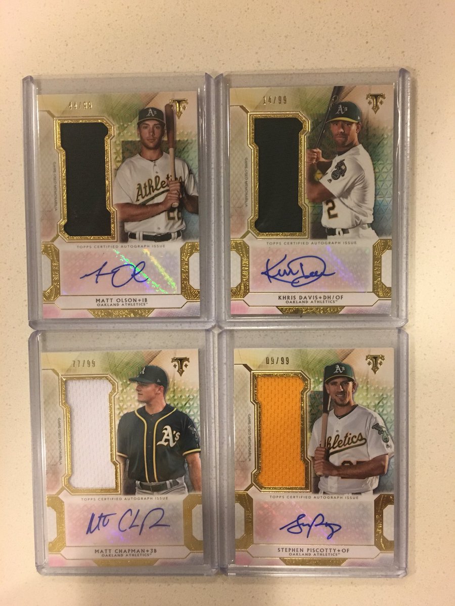 rviera48's tweet image. I wanted to finish the year with some @Athletics auto/relic to commemorate my 1st year as a season ticket holder.  So instead of 1, what about 4! 😀 This @topps #tripleThreads cards are gorgeous!