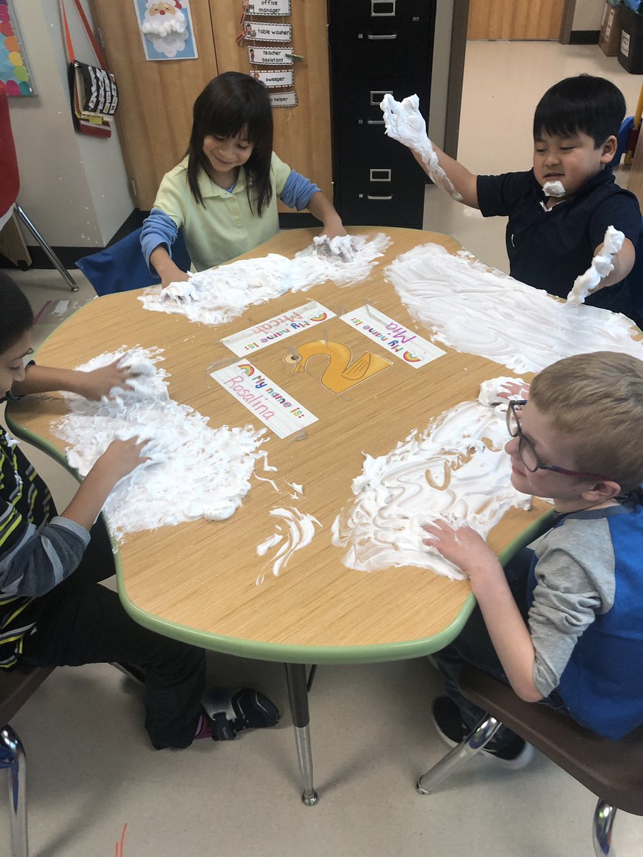 CoombsClass's tweet image. What a fun Friday!!!  First we flew to Iceland and learned about their Christmas traditions while eating Christmas cookies on our plane ride. Then we ended the day with writing our names in shaving cream.  I love my job! @CoombsClass @DukeElem