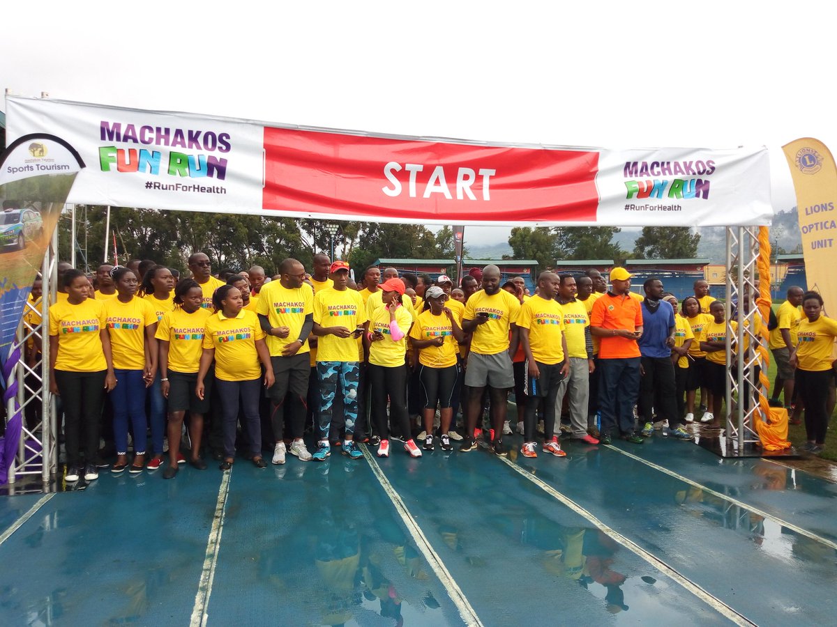 DrAlfredMutua's tweet photo. Our inaugural #MachakosFunRun for a healthy County. All proceeds from the sale of T-shirts and all contributions will go to the Wamunyu Special School. Flagging off the elite 10km run and the wananchi 10km run that @LillyanneNganga  is taking part. https://t.co/cZizjVrUOR
