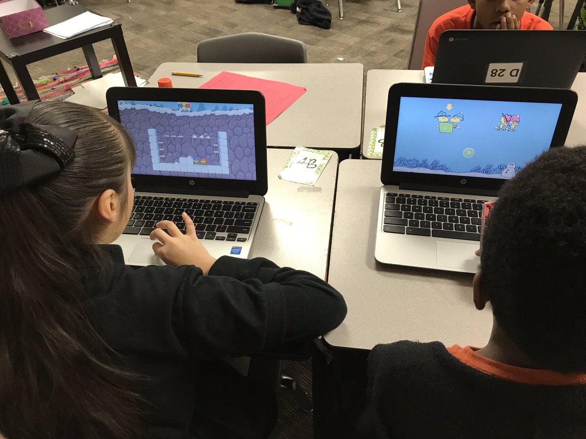 MrsDailey15's tweet photo. It was a Snoopy Snow Brawl afternoon. My scholars loved coding today and look forward to doing it at home too! #CHISDcodes #hourofcode @CHISDCP @CHISDTechnology https://t.co/KbMKiQaCBR