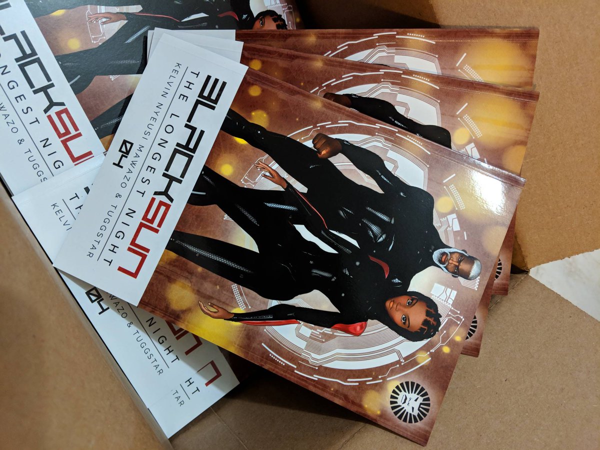 blacksuncomics's tweet photo. There's a box of fresh new books ready for the Black Owned Holiday Market tomorrow! #blackownedunity #holidayshopping #afrofuturism #blacksuncomics https://t.co/9xwOIL3VH2