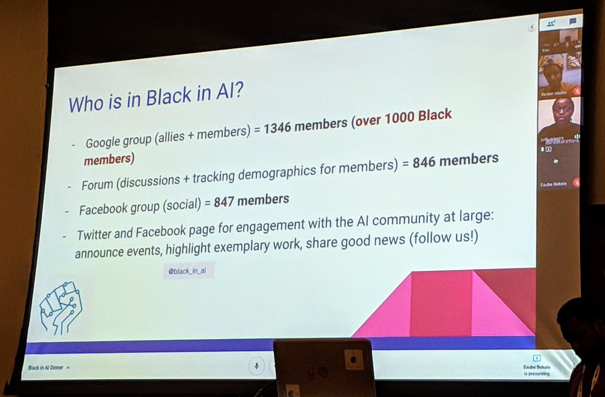 .@black_in_ai has over 1,000 members, all over the world. @judywawira kicking off the #BlackinAI dinner #NeurIPS2018