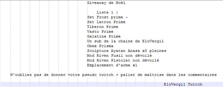 EloVergil's tweet image. ~ #Giveaway de noël #Warframe PC ~
Vous pouvez enfin y participer pour les cadeaux de la liste n°1 ! (qui dit n°1, dit plusieurs listes de cadeaux ! )
