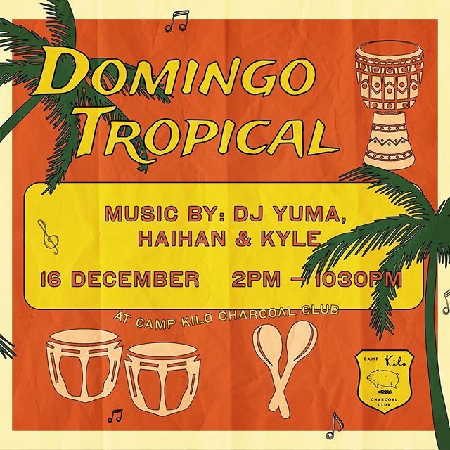 camp_kilo's tweet photo. It's time to bring out your inner Carmen Miranda once more when Domingo Tropical returns to #CampKilo on Sun, 16 Dec. We've got DJs Yuma, Haihan and Kyle with all the best Latin beats to keep your dancing feet moving. Find out more on our FB event page. 💃✨ https://t.co/kECSpxMVym