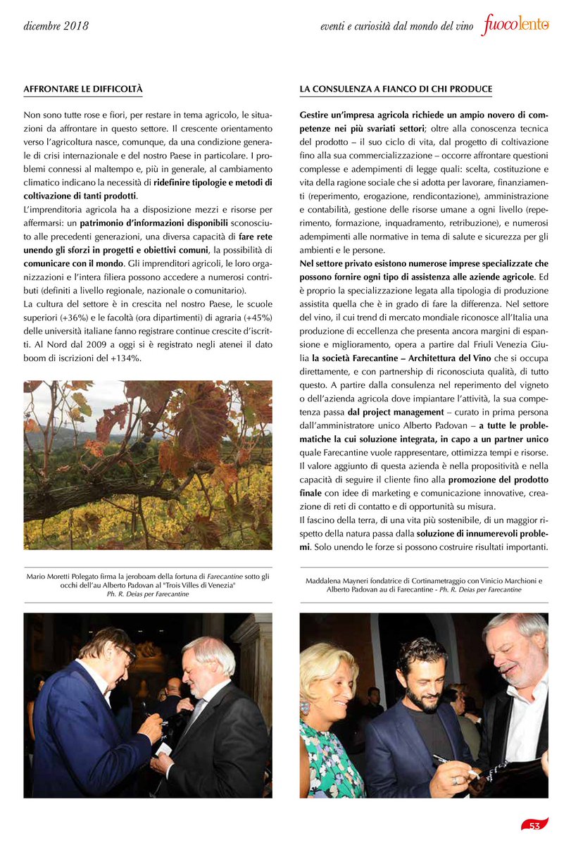 FareCantine's tweet photo. E' IN EDICOLA #FUOCOLENTO DICEMBRE che parla del ritorno dei #giovani alla terra, fenomeno importante per la nuova imprenditorialità. Farecantine è il partner che può sostenere le imprese di produzione del settore vitivinicolo a 360° #ilviaggiodellacantina #projectmanaging #vino https://t.co/gruQto5tuJ