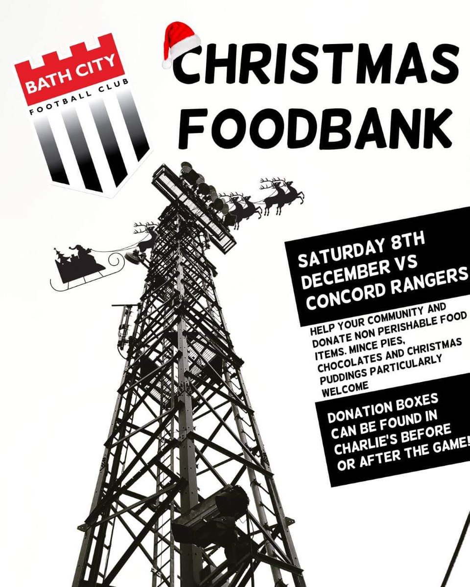 BathCity_FC's tweet image. ICYMI: This afternoon we are getting behind the @BathFoodbank with a festive appeal, helping to ensure people in our community don’t go hungry over the festive period. Please drop any items off at the collection point inside doors of Charlie's Bar! Thank you all for your support!