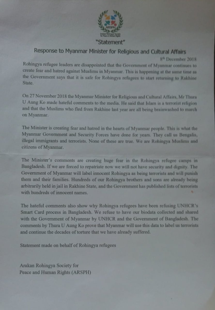 RoARRahman's tweet photo. Rohingya Survivors esponse to #Myanmar minister for religious and cultural affairs https://t.co/H2ExP8OgX2