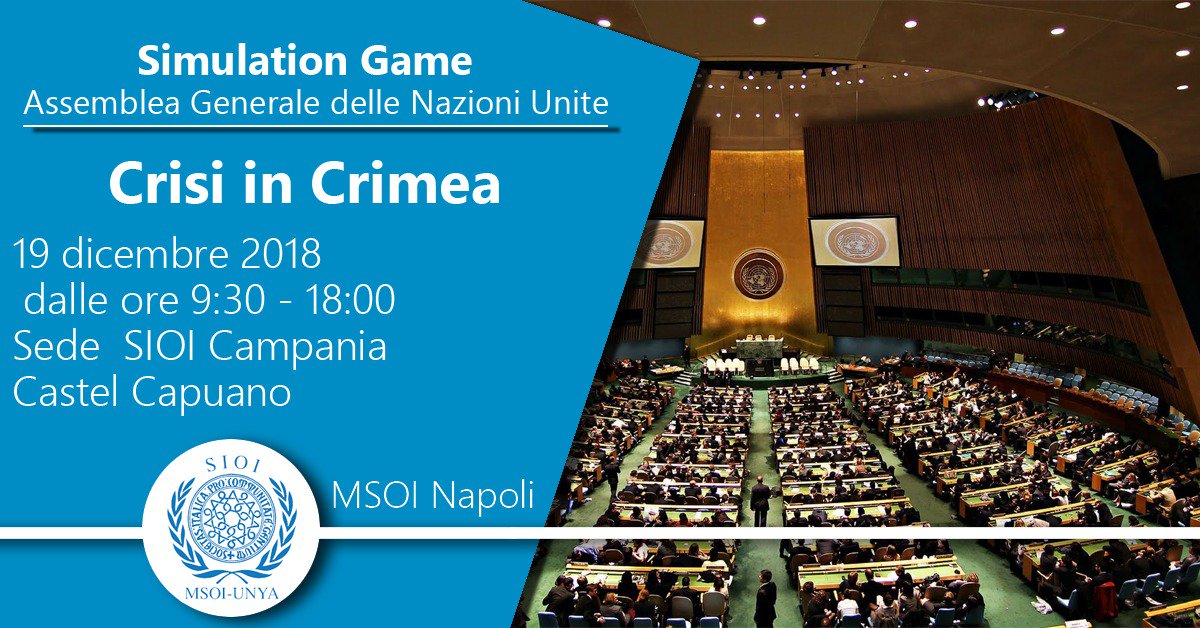 MSOInapoli's tweet photo. Sono ufficialmente aperte le iscrizioni per la prima #simulazione dell'anno associativo 2018/2019!
Mettetevi in gioco simulando i lavori della @UN #GeneralAssembly sul tema della Crisi in #Crimea @MSOI_UNYAItaly

https://t.co/hXFEFbPa5Y https://t.co/u1Xz5X4SC3