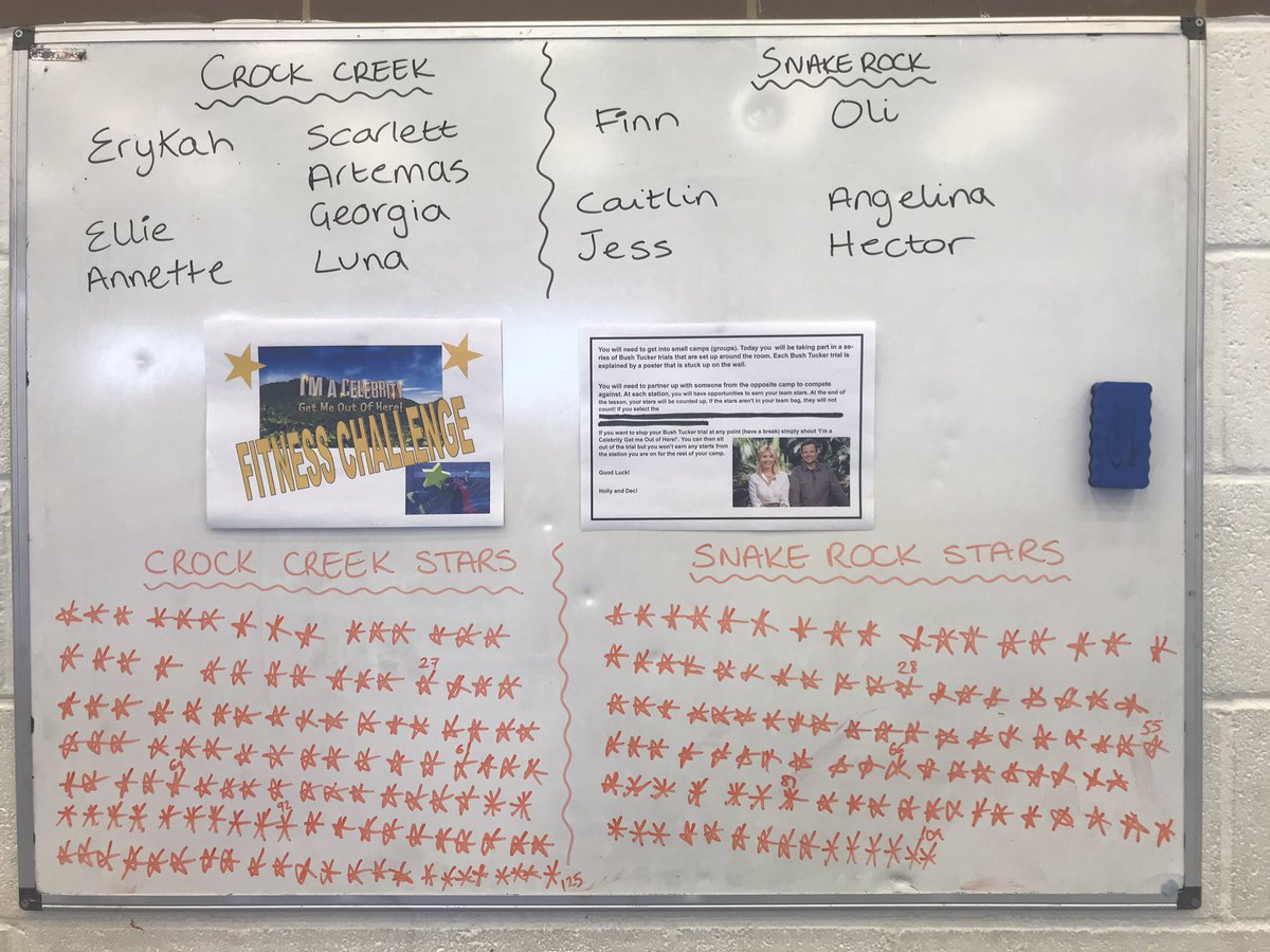 PE_Collins's tweet image. My students loved linking their lesson to #ImACeleb this week. Great motivator for for all involved. Thanks @missFITZGERALD4 for the inspiration #pegeeks #phsyed #FitnessMotivation