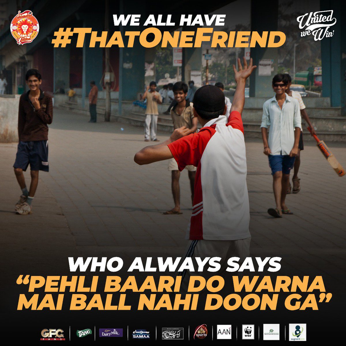 Galli Cricket me apna bat or ball hona kisi neymat se kam nahi!! Jis boy kay paas apna bat/ball hota hai wo galli cricket ka undisputed king ban jata hai.

Tag That Undisputed King of Galli Cricket. 😜

#ThatOneFriend #UnitedWeWin