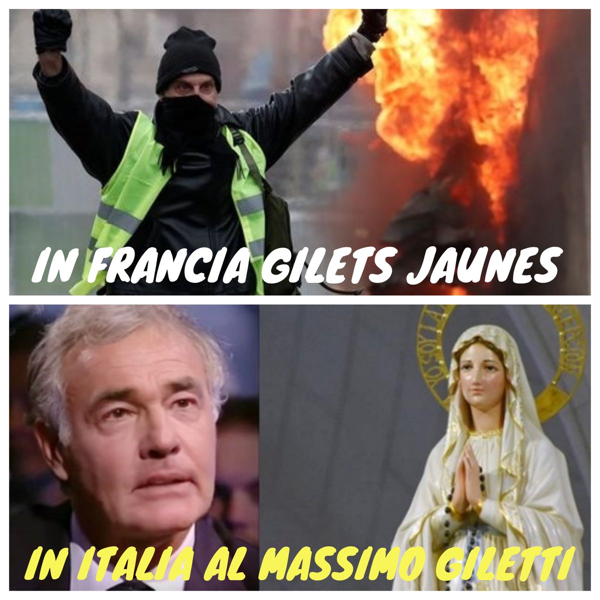 #gilets vs #giletti 
#france vs #italy 
#madonnadilourdes vs #barbaradurso
<a href="/welikeduel/">Propaganda Live</a>