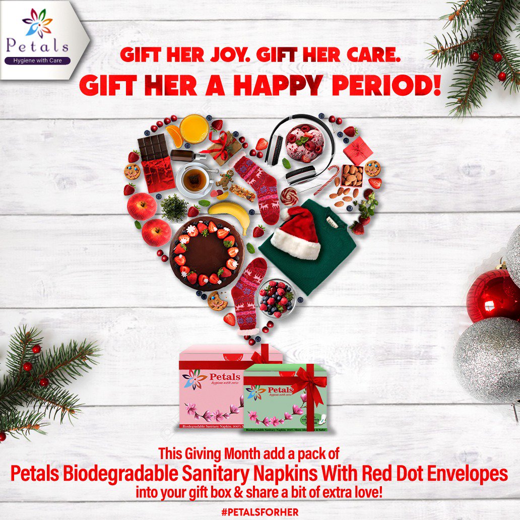 It's December!!!! The Month Of Joy! The Month of Giving & Caring! Have you gazed upon any gift ideas for your loved ones yet? We have just the right one for you!

#sanitarypads #womenshealth #womenshygiene #pads #sanitarynapkins #petals #pune #environment #anionpads #health