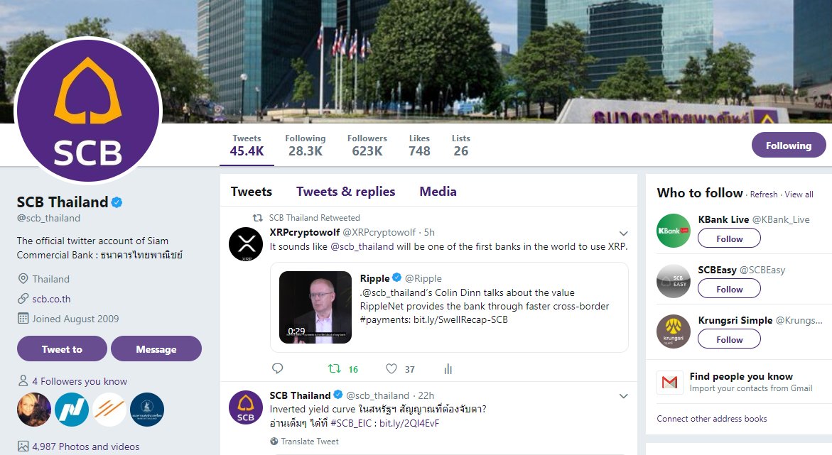 XRPcryptowolf's tweet photo. My most recent tweet said that @scb_thailand will be one of the first banks in the world to use XRP and they retweeted me. If you look at their tweet history they never retweet anyone else at all, but yet they decided to retweet my tweet so is this them confirming what I said? https://t.co/IRBUpXgfuW