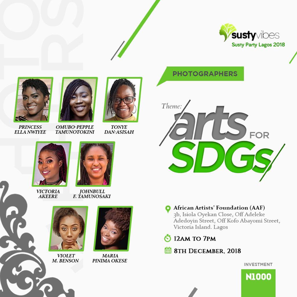 SurprisingLagos's tweet photo. Today is the #Dday - @SustyVibes #SustyParty.

Join us at @AAF_Nigeria by 12noon &amp; get set for:
> The Susty Party
> Raffle Draws
> Art Exhibitions
> #SDGs Talk
> Poetry

@RecyclePointsNG will be available to pick us recyclables. 

It's gonna be green today at #SPL18 #ArtsForSDGs. https://t.co/9H6FTz7YqN