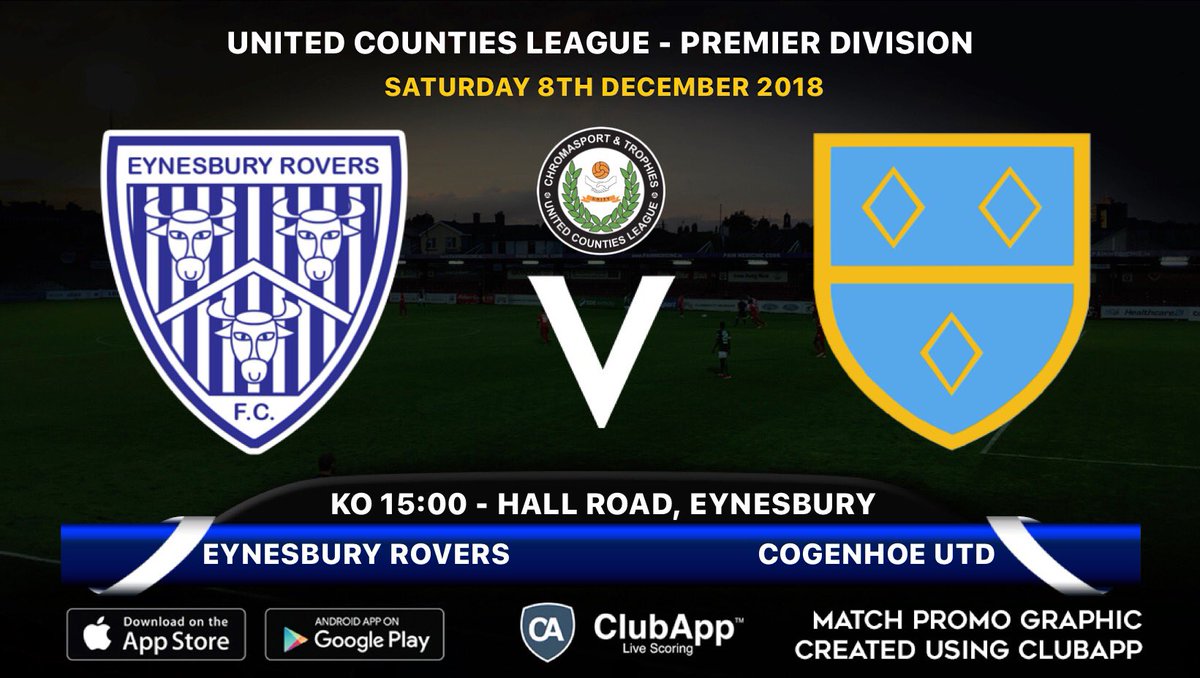 🤩 TODAY
⚽️ @FcEynesbury v @cogenhoeunited
🏆 @utdcos Premier Division.
🗓 Saturday 8th December
🕒 Kick off is 3:00pm.
💷 £6 adults / £3 concessions.
📍 PE19 2SF #nonlge #Nonleague #LocalFootball #Eynesbury #Cogenhoe
