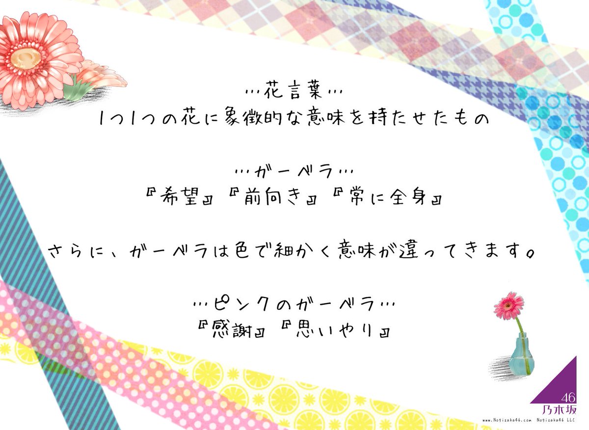 Joker C 乃木坂46 若月佑美 卒業記念 壁紙 若月佑美 卒業壁紙 配布です 若月佑美卒業コンサートで メンバー1人1人に手渡した ピンクのガーベラ を モチーフに作成いたしました その写真と花言葉についても載せてあります 乃木坂46 若月