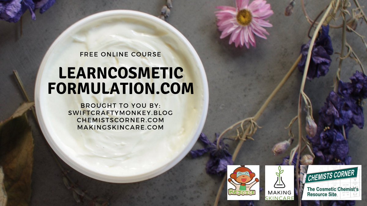 makingskincare's tweet photo. @chemistscorner, @swiftcraftymonkey and @makingskincare bring you a free, online cosmetic formulation course. To enroll: https://t.co/frIqFUKofy https://t.co/rX1QZiaWbh
