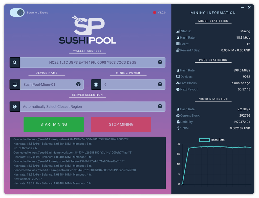 NimiqCafe's tweet photo. #Sushipool sort un mineur facile d'utilisation pour $NIM #minage #crypto https://t.co/VIcZF18TzX https://t.co/nK3HMf0ckx
