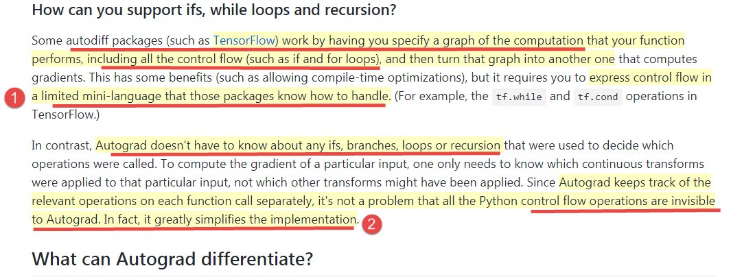 semanticbeeng's tweet image. Tensorflow "requires you to express control flow in a limited mini-language"
" not a problem that all the Python control flow operations are invisible to Autograd"
#AutomaticDifferentiation, #ComputationalGraph, #TensorFlow, #AutoGrad, #DSL #SoftwareArchitecture