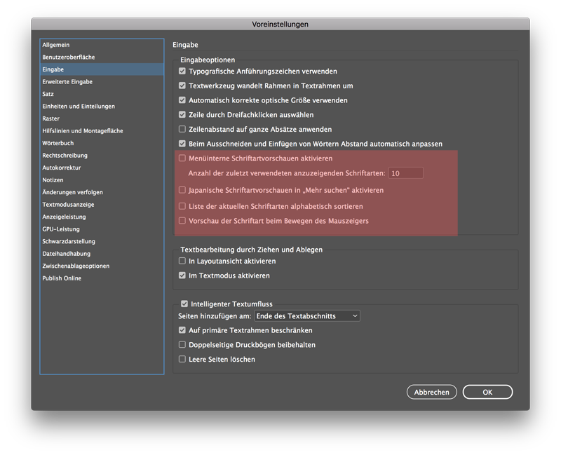 Meine persönlicher Favorit bei #InDesign CC2019 zur Performance-Steigerung: Voreinstellung > Eingabe > 'Menüinterne Schriftartvorschauen aktivieren' DEAKTIVIEREN
Das Dokument mit 240 Druckbögen lässt sich wieder in akzeptabler Geschwindigkeit bearbeiten.