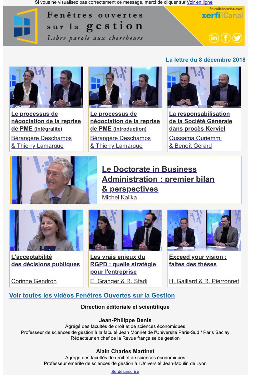 La_RAVS's tweet photo. 🚨🎶🎙📺📚📬

#FenêtresOuvertesSurLaGestion

👉🏾 la lettre du samedi 8 décembre 2018

👉🏾 bilan &amp; perspectives @EDBA_BSI, prix de l’impact managérial, approche comparée France-Québec de l’acceptabilité sociale, #RGPD, #SocGenCase, #ExceedYourVision... 👁

👉🏾 https://t.co/HHH4rnlwec https://t.co/vNroUgB0cj