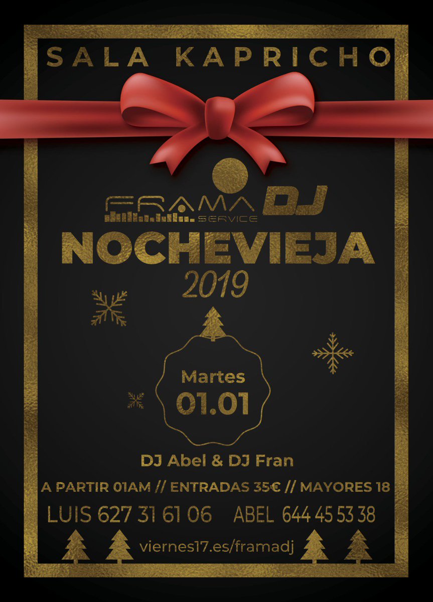 FramaDj's tweet photo. ¡Va quedando menos para la gran fiesta de #Nochevieja! Reserva en https://t.co/ppFLEgZcJm  o mandando un WhatsApp a Abel 644455338 o Luis 627316106 ¡Comparte con amigos! https://t.co/Pi6ndZuzJ8